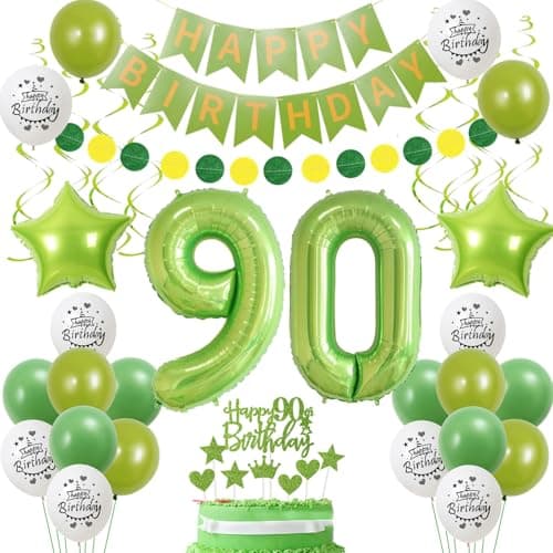 Decoration 90 ans anniversaire femme, Ballon Vert Blanc 90 anniversaire femme, Decoration anniversaire 90 ans Vert, Ballon 90 ans Vert Déco anniversaire, 90 hommes femmes Vert 90 ans Decoration fête