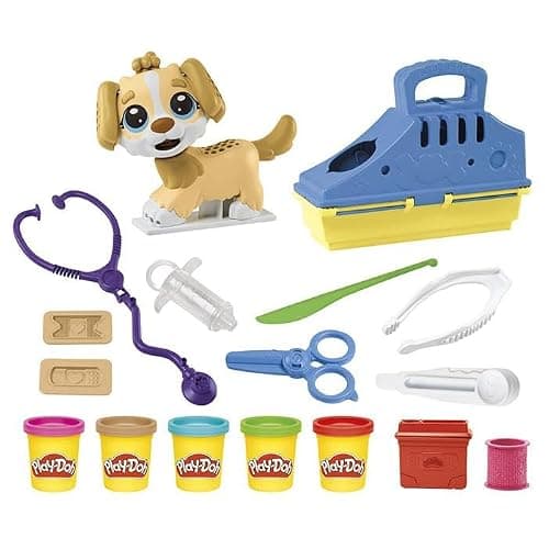 Play-Doh Coffret Le Cabinet Vétérinaire, Mallette Transportable avec Chien, 10 Outils et 5 Pots de Pâte à Modeler Atoxique, Jouet Créatif pour Enfants dès 3 Ans
