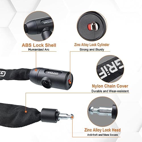 GRIFEMA GA1201-12, Chaîne Antivol Vélo 120 CM, Chaîne Cadenas Vélo pour Vélos, Motos, trotinette electrique, Portails, Noir