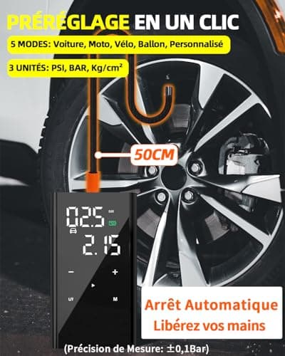 yanace 4X Rapide Compresseur à Air Portatif - Batterie Rechargeable 12000mAh, 150PSI Mini Gonfleur Pneus Voiture sans Fil, Pompe a Velo Electrique pour Auto, SUV, Trotinette, Moto et Football