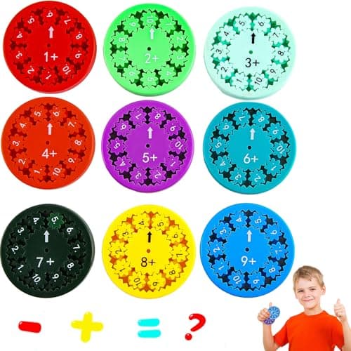 ACTOYS Math Fidget Spinners, 9 Pièces Math Fact Fidget Spinners, Spinner Sensoriel à Main pour Soulager Anxiété, Jouets Éducatifs pour Étudier Addition/Soustraction de Faits Mathématiques