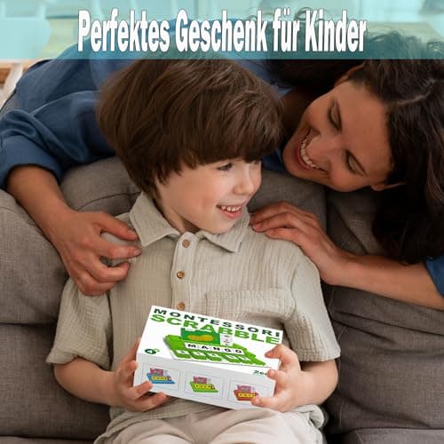 Jeu Éducatif d'Orthographe Allemande, Jouet Montessori à Partir de 3 4 5 Ans Bloc Puzzle avec 64 Cartes Flash Jeux d'apprentissage des Lettres Cadeau pour Fille Garçon à Partir de 3 à 6 Ans