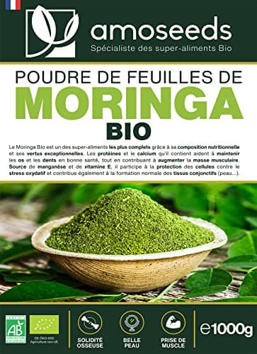 Poudre de feuilles de Moringa Bio 1KG | Vitamine A, Antioxydant, Détox, Peau | Qualité Supérieure