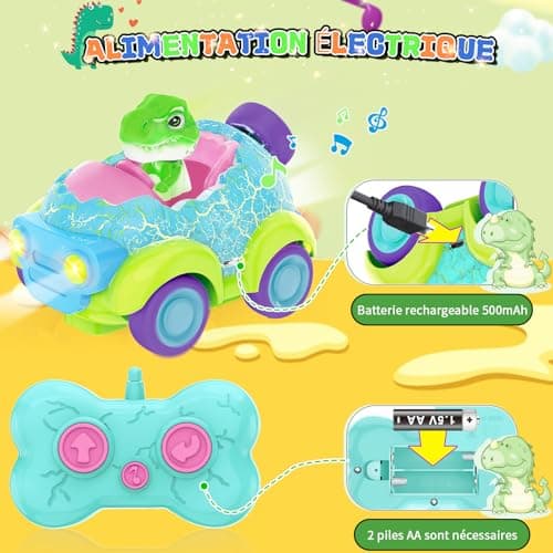 BuzzoXerex Voiture Télécommandée Enfant, Set de 2 Jouet Dinosaure Enfant, Dinosaure Voiture Telecommandé Enfant, Voiture Telecommandé Enfant avec Lumières et Musique, Cadeaux pour Enfants 2-6 Ans