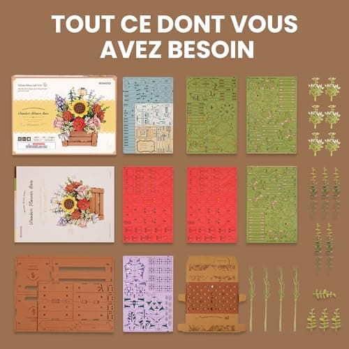 ROWOOD Puzzle 3D Fleurs avec vase, cadeaux de bonsaï DIY, décoration de la maison, kit de modélisation de fleurs artificielles pour adultes et enfants, cadeau idéal pour les femmes et les hommes