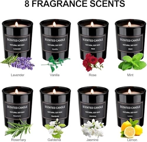 Dsclavacy Lot de 8 bougies parfumées de Noël pour femme, 96,4 g, cire de soja naturelle, bougies d'aromathérapie pour anniversaire, cadeaux de Noël