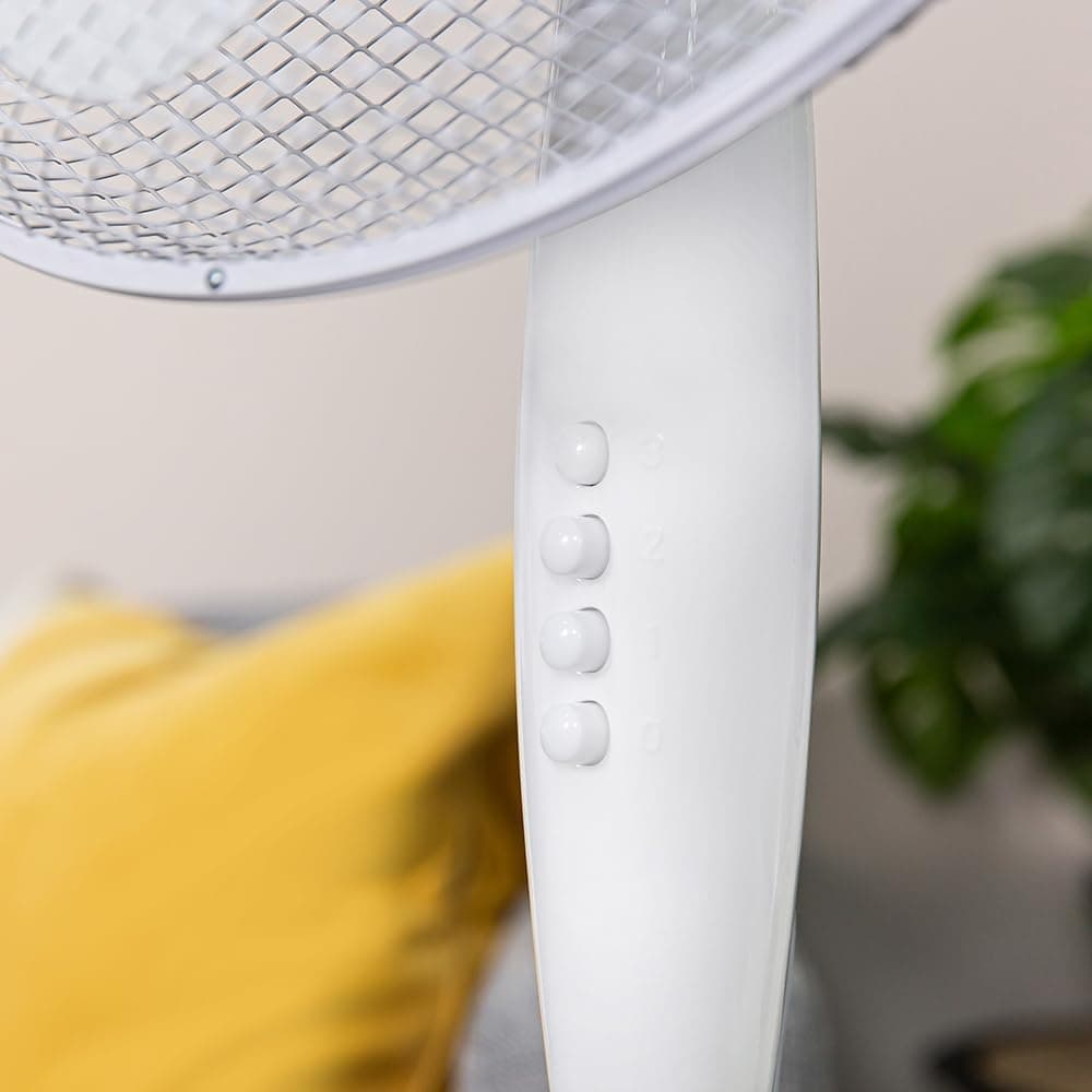 Russell Hobbs 16" Pouces, Léger, Ventilateur Sur Pied, 3 Vitesses, Oscillation Grand Angle, Flux D'Air Puissant, Hauteur Réglable, Blanc - Rhppf1621