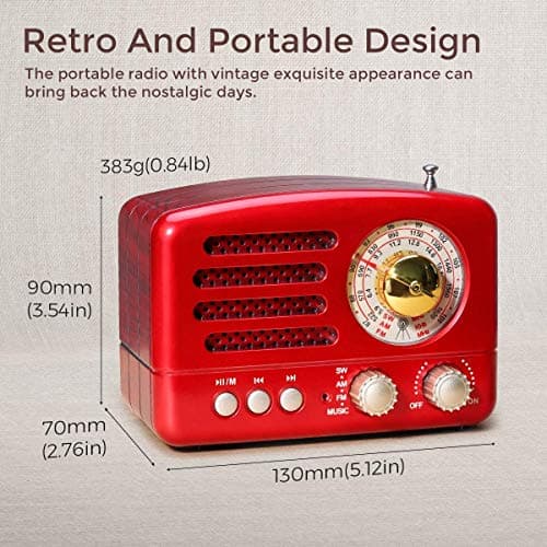 PRUNUS J-160 Poste Radio Portable Vintage Bluetooth Rechargeable 1800 mAh