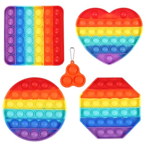 Pop on It, 4 Packs Push Pop Bubble, Mini Poppit, Bubble Popper Toy Jouet Sensoriel Adulte avec 1 Porte-clés, Antistress Fidget It Toys Set pour Enfants Adultes