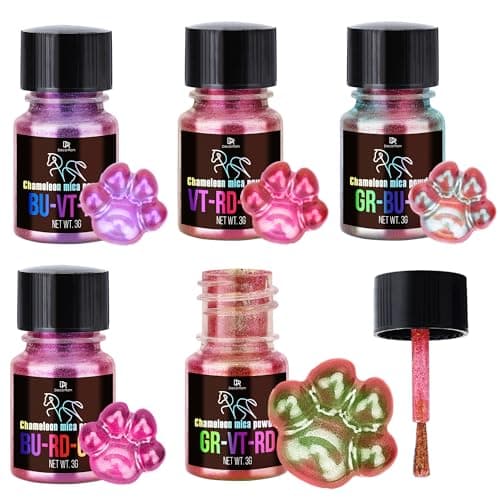 Poudre de Mica Caméléon - 5 Poudre de Pigment Changeant de Couleur pour Resine Époxy, Peinture, Nail Art - Pigment de Resine Époxy Caméléon Tons Rouges pour Slime, Ongles, Fabrication de Bougies
