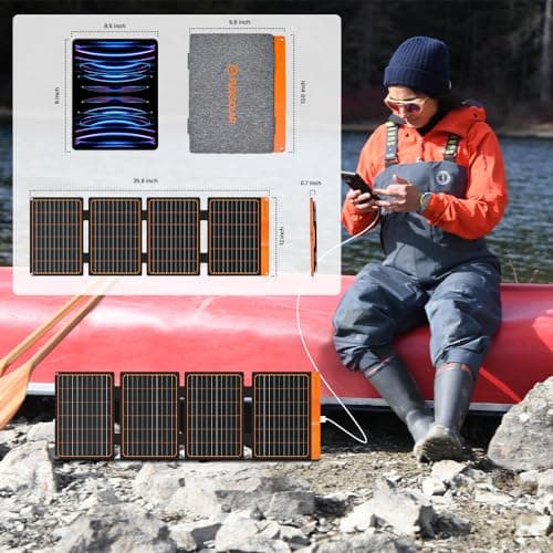 Panneau Solaire Pliable, 40W Chargeur Solaire Portable IP67 2 Ports USB(A/C) QC 3.0 pour Smartphone Powerbank Caméra Voyage Survie