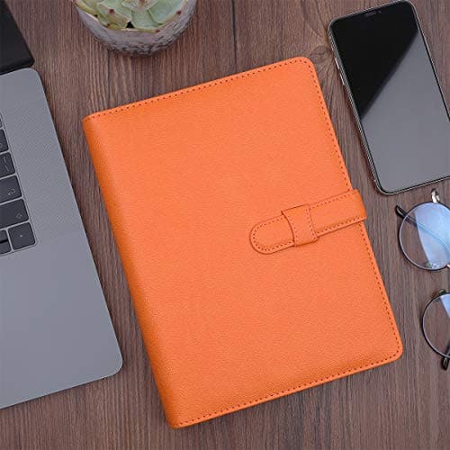 Minlna Carnet en cuir format A5 Rechargeable avec des feuilles volantes 200 pages épaisses Doublure classique avec poche et porte-stylos (Orange)