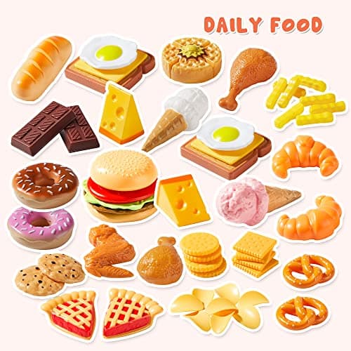 JOYIN Jeu de Cuisine 135 Pièces de Cuisine pour Marché Jeu de Simulation de Marché, Jeu de Cuisine, Accessoires de Cuisine Faux Aliments, Fournitures de Fête, Vacances