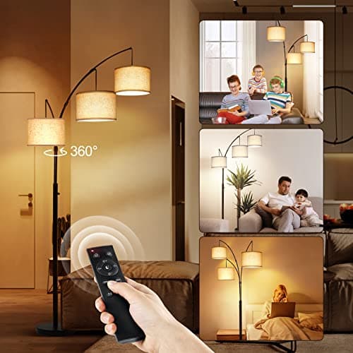 OUTON Arc LED-Stehlampe mit Fernbedienung, dimmbar, modern, schwarz, 3 Lichter, gewölbte hohe Stehlampe, Mid-Century, verstellbare Steh-Ecklampe mit Hängeschirm für Schlafzimmer, Büro, Wohnzimmer