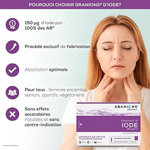 GRANIONS Iode Contribue à une fonction thyroïdienne normale Iode 150 μg Marque Française 30 ampoules