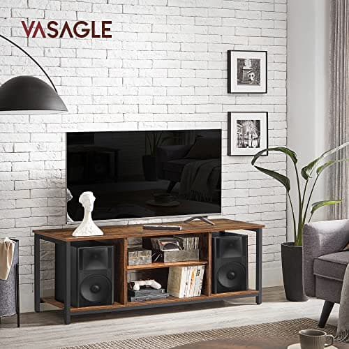 VASAGLE LTV060B01 Meuble TV pour TV Jusqu’à 152 cm (60"), avec étagères Ouvertes, Console TV pour Salon, Salle de Divertissement Marron Rustique/Noir