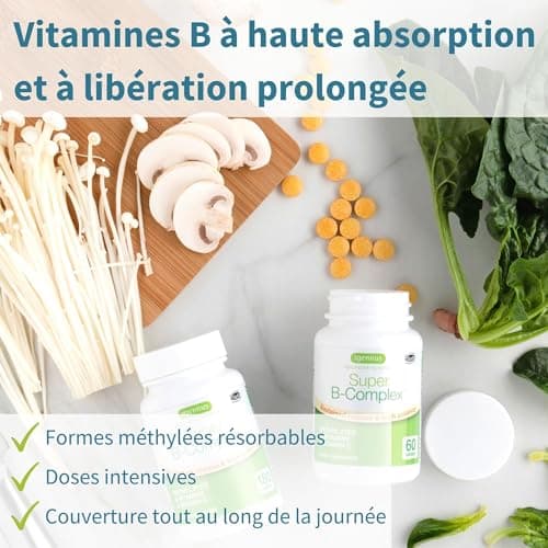 Vitamines du Complexe B Bioactives, 180 Petits Comprimés Végétalien à Haute Absorption avec Folate & Biotine. Énergie et Vitalité, Libération Prolongée