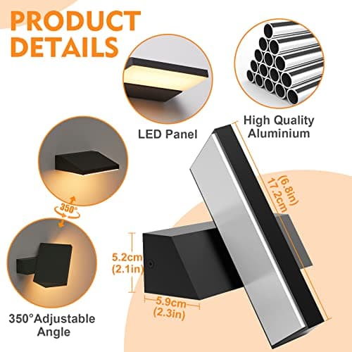 CELAVY Applique Murale Exterieur LED - Moderne Luminaire Extérieur IP65 Étanche Lampe Lumière Mural Exterieure Design, Réglable Éclairage Murale d'Extérieur Aluminium 2700K Blanc Chaud, Noir