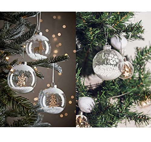 ilauke 20 Boule Transparente Remplissable Bricolage,Boules de Noël en Plastique Transparent à Remplir avec 4m Plume Rose+4m Corde,Boules de Sapin de Noël Ornements pour Fête de Mariage Décoration(6cm)