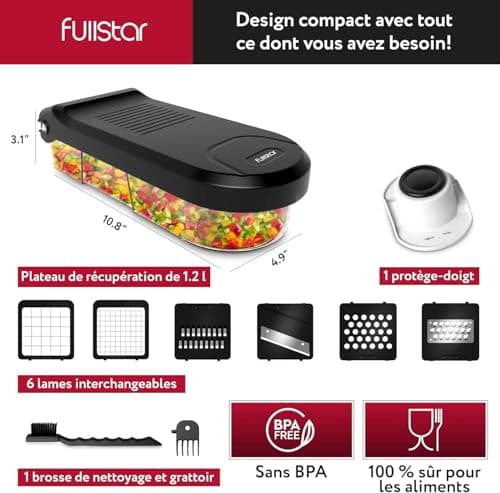 Coupe Legumes Multifonctions et Mandoline Professionnelle Cuisine - Trancheur de Légumes - Decoupe Legumes Cube Oignon Carotte Concombre Tomates - Rapeuse Legume et Fromage (Compact 6-en-1 Blanc)