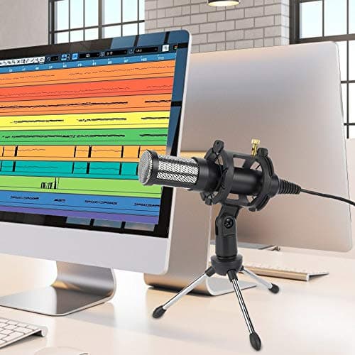 Bewinner1 Kit de Microphone à condensateur Professionnel, Microphone à Prise USB avec trépied Pliable, Micro omnidirectionnel Rotatif à 270 degrés, pour la vidéoconférence de Chant