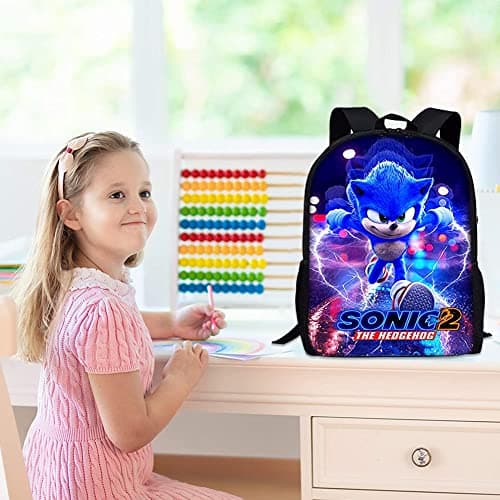 BESTZY Sonic Sacs à Dos pour Enfant, Sonic Hedgehog Sacs Dos Imprimé 3D Cartable Scolaire Garçon Kids Backpacks Animé Sac Accessoire De Mode, Sac À Dos pour Garçons et Filles