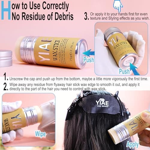 YIAE Wax stick hair (3 pièces), Bâton de cire cheveux femme et homme, Pommade coiffante non grasse pour cheveux rebelles, anti frisottis cheveux et edge control - 75 g x 3