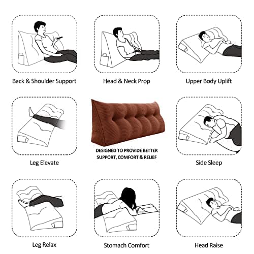 Johnear Coussin de Lecture pour lit ou canapé, Traversin Gros Coussin Dossier Corduroy,Oreiller Triangulaire Coussin Coin, tête de lit,Coussin pour Lombaire Jambe, cale Dos Plage, Brun 100 cm