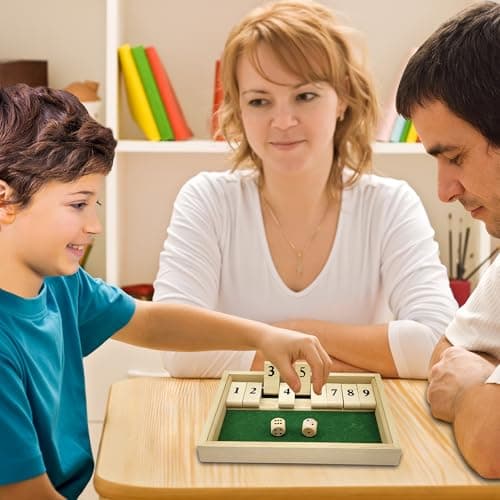 Shut The Box Jeu de Société en Bois, Classique-Jeu de Dés-Jeu de Rassemblement de la Famille Jouet de Voyage Convient avec Sac de Stockage Formation en Logique Mathématique Cadeau pour Enfants