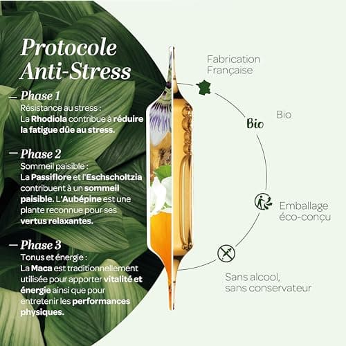 SUPERDIET-PROTOCOLE ANTI-STRESS BIO-3 phases : Résistance au stress, Sommeil paisible, Tonus & Énergie - 30 ampoules de 15 ml