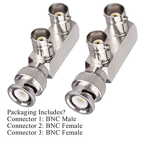 TUOLNK Lot de 2 fiches mâles BNC vers 2 Prises Femelles BNC en Forme de F Connecteur coaxial 3 Voies Adaptateur BNC SplitterF Forme Connecteur en té BNC 3 Voies