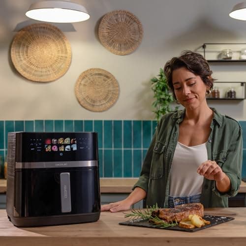 Cecotec Air Fryer Cecofry&Grill Duoheat 8000. Friteuse à Air sans Huile 8L, Grill et Plancha, Résistance Double, 2200W, Cuisson Uniforme, Moins de Graisse, Idéale pour Pizzas