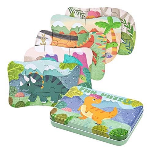 BBLIKE Puzzle Enfant 2 3 4ans, 5 Niveaux de Difficulté Différents Jouet Puzzle pour Enfants, Jouet Puzzle en Carton Éducatif Parfait pour Garçons Filles de 2 Ans +(Dinosaure)