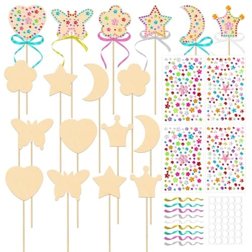 OPUHOHR 18 Set Baguette Princesse en Bois, Baguette Magique Cadeau Princesse Fée Accessoire, Kit de Bricolage pour Anniversaire Fête Cosplay Jouet Jeu de Rôle