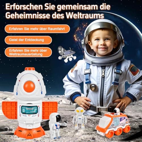 Aragallant Fusée Jouet Espace, Fusée Spatiale Jouet, Navette Spatiale Espace Jouet, Space Shuttle Kit avec Effets Sonores et Lumineux, Astronautes, Satellite, Jouet Construction éducatif pour Enfants