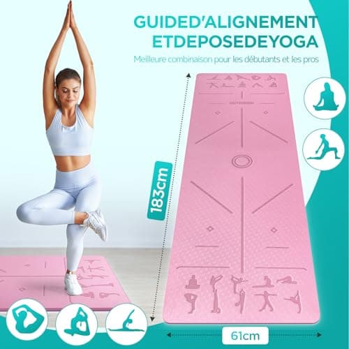 OUTDOUSE Tapis de Yoga,Tapis de Sport, Antidérapant,pour la Gymnastique,Pilates,Yoga,Maison,Voyage,Tapis de Gymnastique avec sangles de rangement,183x61x0.6cm