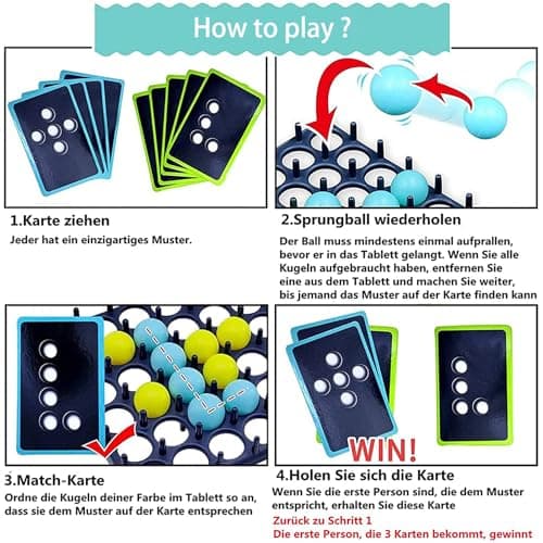 Jeu de Balle Rebondissante, Jeu de Société Interactif Parents-Enfants, Jeux de Table Balle Rebondissante, avec 16 Balles et 9 Cartes de Tâches, Bouncing Ball, Jeu Familial Amusant pour 2-4 Joueurs