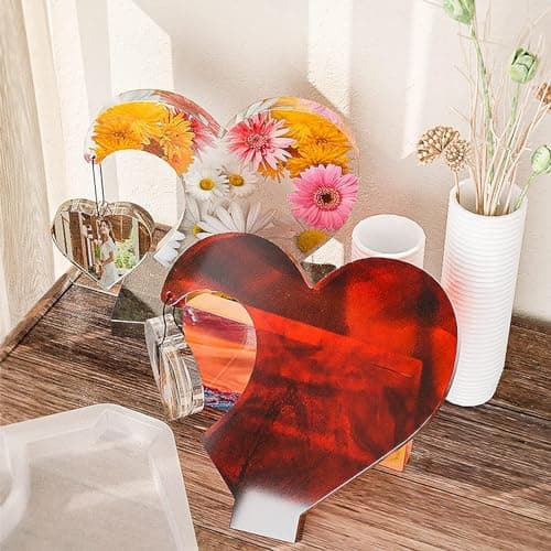 EnixwH Moules en Résine Époxy, Grand Moulle Silicone Resine Epoxy en Forme de Cœur, Moules en Résine pour Cadre Photo, pour DIY Bricolage Fleurs, Décorations pour La Maison, Cadre Photo Personnalisés