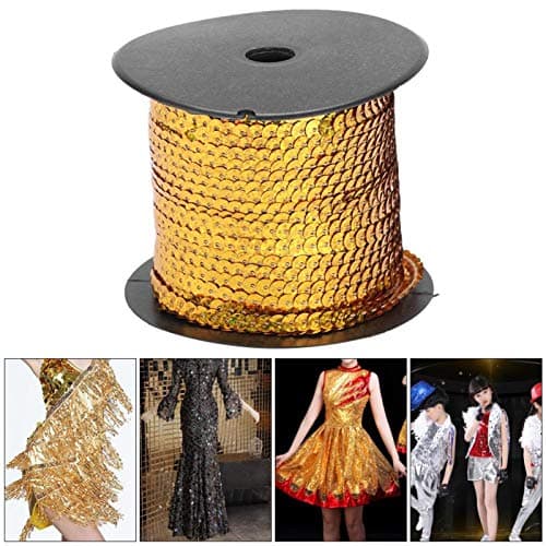 Pssopp 100 Yard Sequin Paillette Trim String 6mm Accessoire décoratif pour la Fabrication de Bijoux, Fabrication de Ruban, Costumes, Sewin(#Gold)
