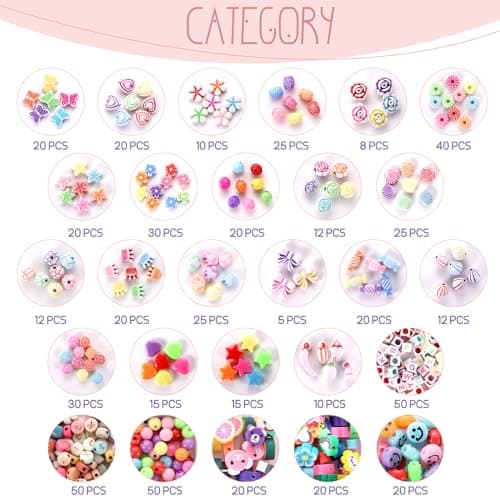 Funtopia 790+pcs Perles pour Bracelet, 32 Types Perles Enfant Kit de Fabrication de Bracelets pour Filles, Bijoux Jouet Enfants pour Filles de 5 à 12 Ans