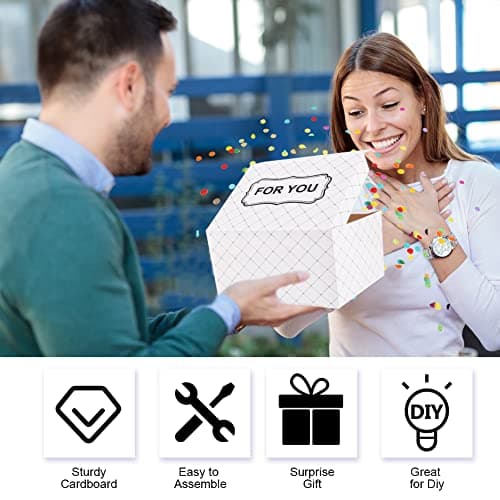 OFFCUP Explosion Confettis Boîte Cadeau, Carte d'anniversaire Happy Birthday Explosive avec Confettis pop-up, Cadeau d'anniversaire Créatif DIY 18.5 x 14 x 11 cm- Blanc FOR YOU