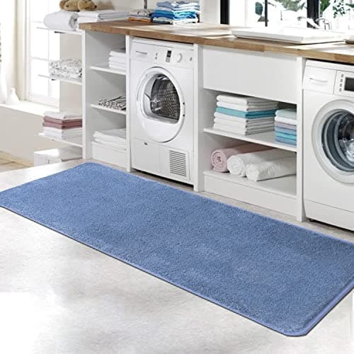 Rururug Tapis Salle de Bain, Tapis de Bain Bleu 50x120cm, Microfibre Tapis Absorbant Antidérapants Lavable en Machine
