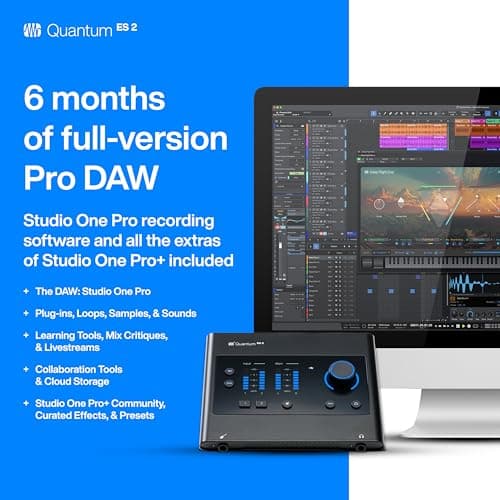 PreSonus Quantum ES 2 Interface Audio USB-C, 2x2, 24 bits/192 kHz avec Préamplis MAX-HD et Logiciel Studio One+