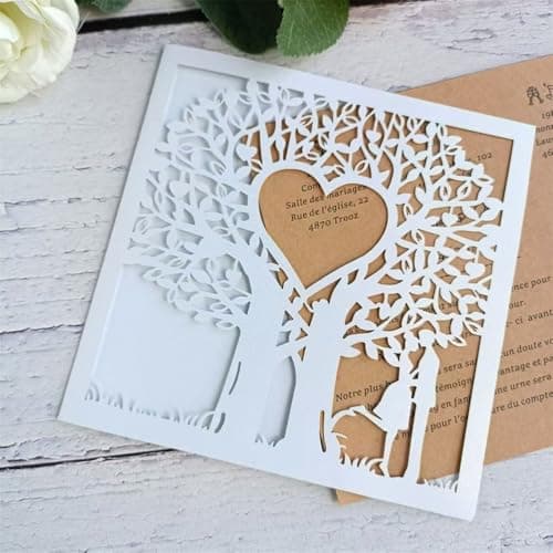 MillaSaw Carte de mariage romantique invitation faire-part arbre d'amour cartes découpées au laser 20 sets (blanc)