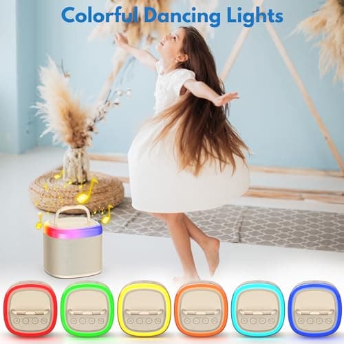 JYX Machine de Karaoké avec 2 Microphones sans Fil, Karaoke Portable Jouets avec Lumières LED Enfants Adultes, Mini Karaoke Bluetooth, Idee Cadeau Enfants 5,6,7,8,9,10,11,12,13,14,15 Ans Noir/Beige