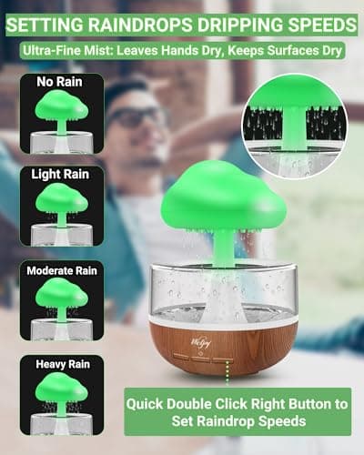 Humidificateur d'air avec Lampe Pluie, Weljoy Rain-Cloud humidificateur avec 7 lumières LED de Couleur, Diffuseur d'huiles essentielles pour Maison, Bureau, Chambre, la Relaxation, Dormir