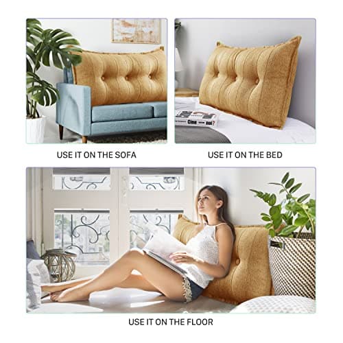Rucener Oreiller Traversin Soutien Dorsal Gros Coussin Canapé Coussin Tête de Lit Dossier Traversin Gros Coussin Dossier Triangulaire Coussin de Coin Coussin de Lecture Jaune 100 CM