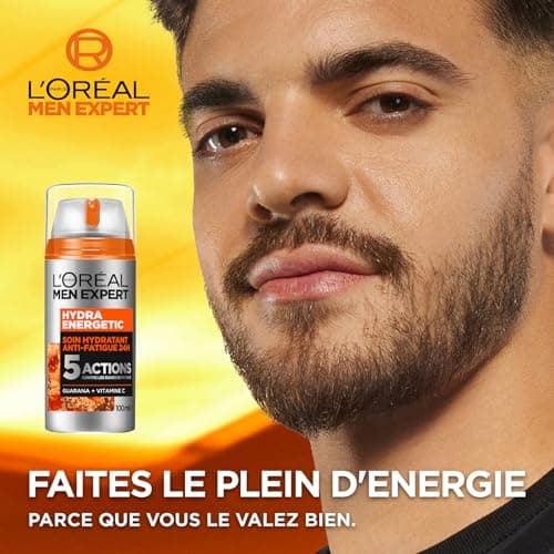 L'Oréal Men Expert - Soin Hydratant Anti-Fatigue 24H XXL pour Homme - Hydrate & Illumine - Concentré en Vitamine C Pure 10% - Usage Quotidien - Hydra Energetic - 100 ml