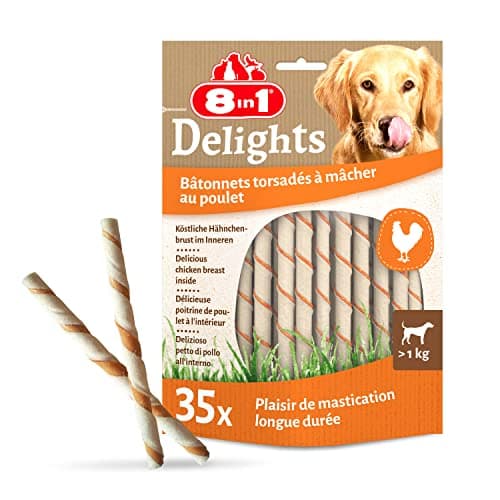 8in1 Delights Twisted Sticks - Sticks torsadés à Mâcher garnis de poulet pour Chien - 35 pièces