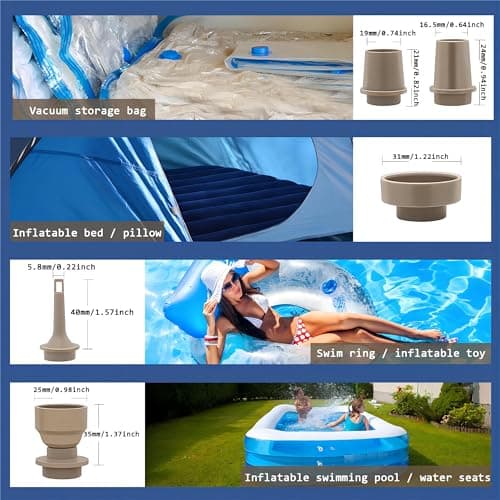Mini Pompe à air Électrique avec 5 Buses, Gonfleur/Dégonfleur Portables avec Batterie Rechargeable et Adjustable Lumière LED, Pompe à Matelas d'air de Voyage, 2 en 1 Gonfle et Dégonfle Rapidement